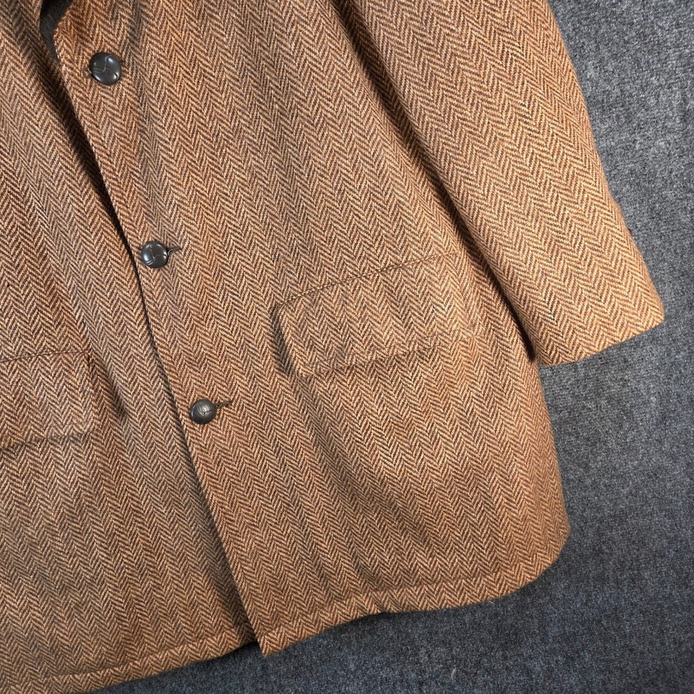 Vintage Wool Herringbone Coat Faux Fur Lined Western‎ Ranch Barn Jacket Size 44 - Picture 3 of 16